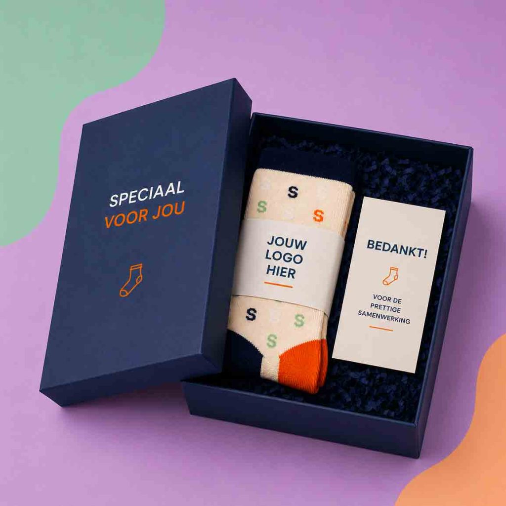 sokken met eigen logo en luxe geschenkverpakking